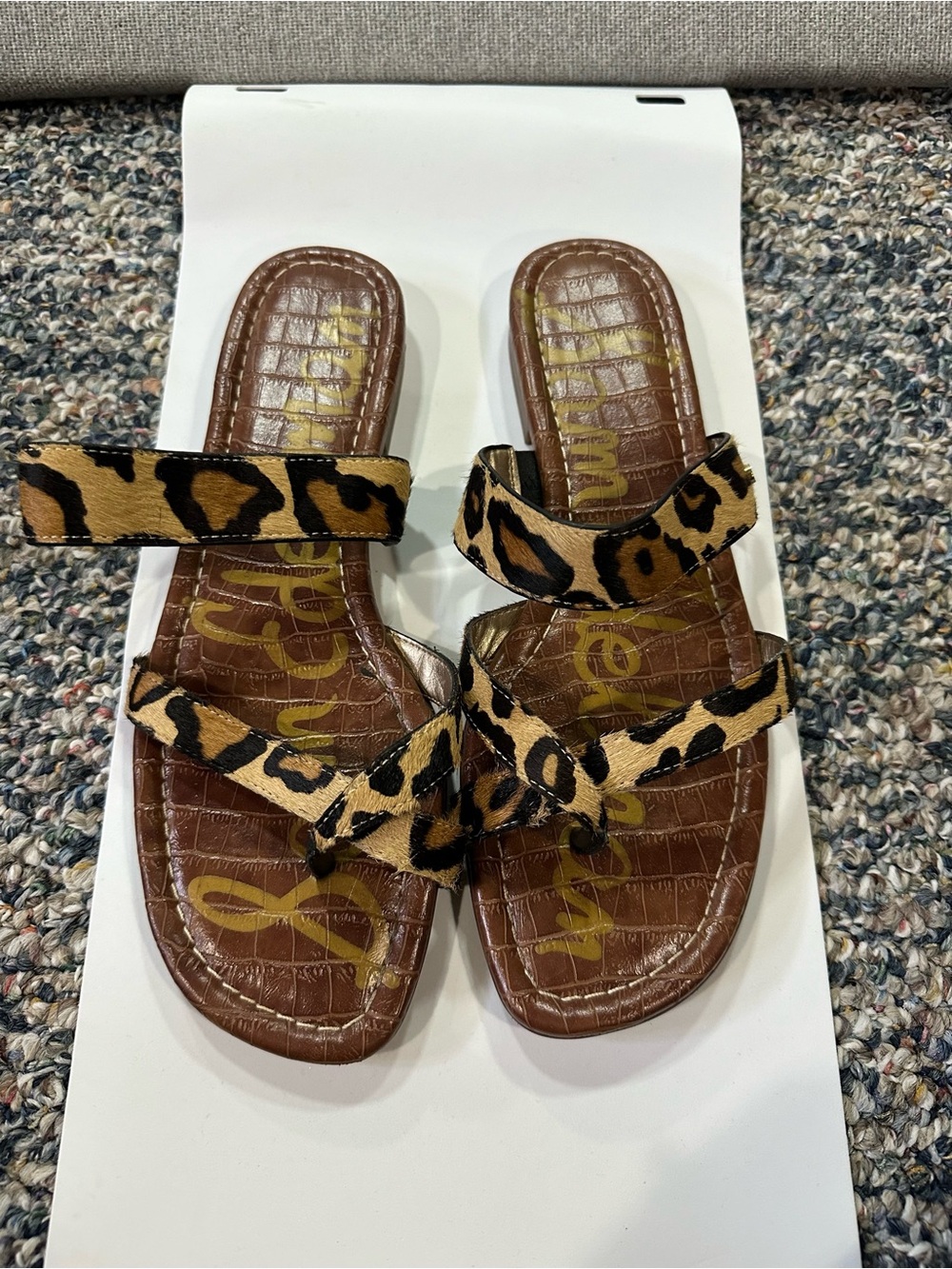 Sam Edelman Leopard Print Leather-Strap Flat Sandals